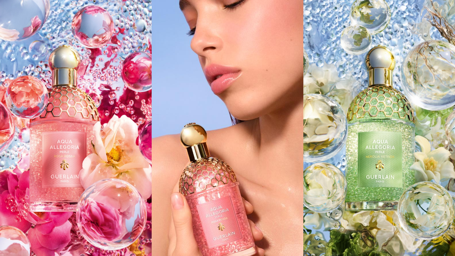 Guerlain嬌蘭 花草水語潤膚珍珠淡香精三款香氣：漫天繁花、晨霧玫瑰、琢白岩蘭